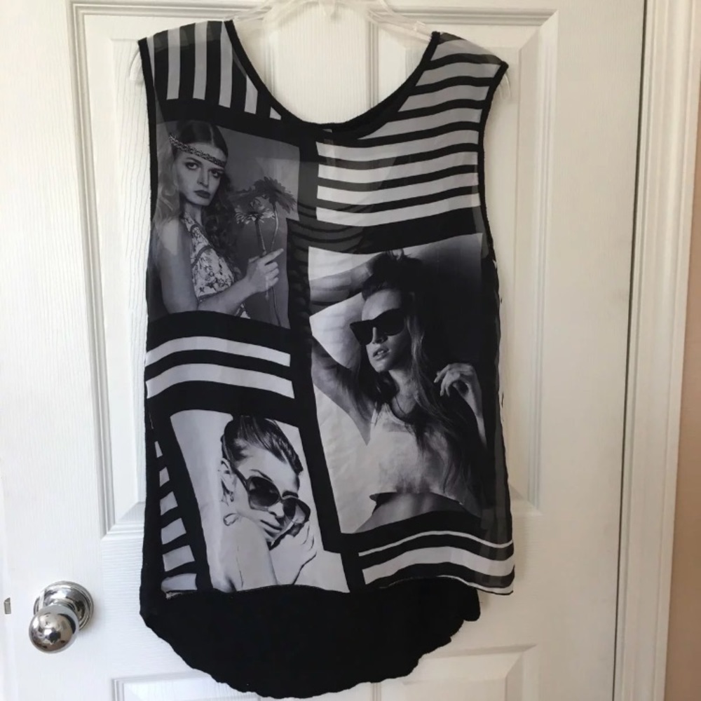 Black and white model striped tank top